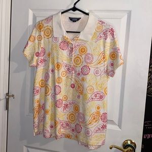 Lands’ end paisley top short sleeve collared womens large